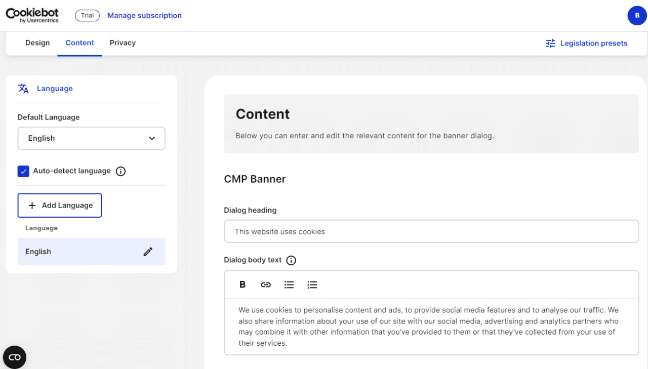 Banner content configuration