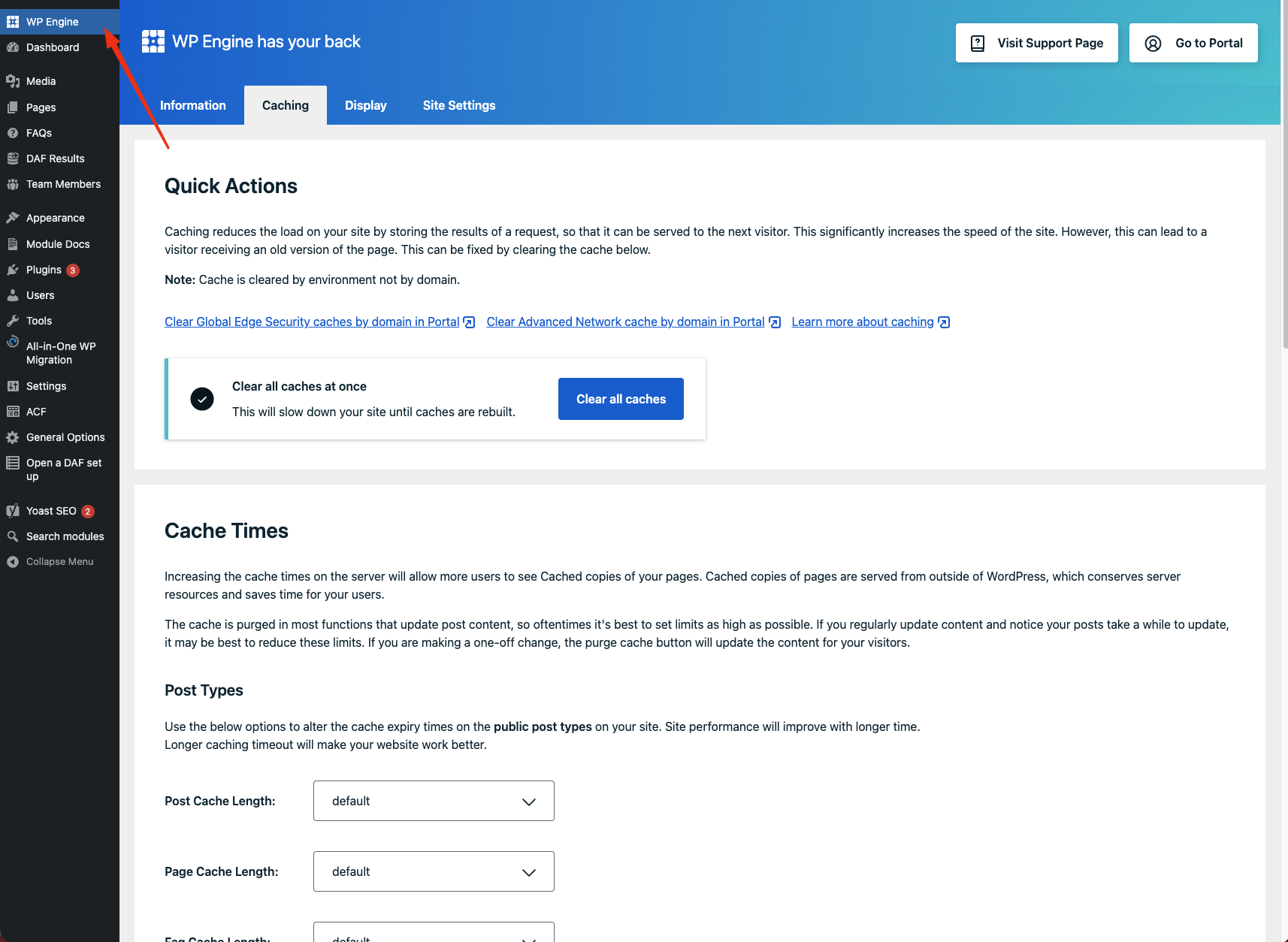 wordpress clear cache