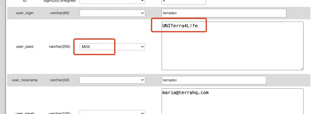 edit user_pass