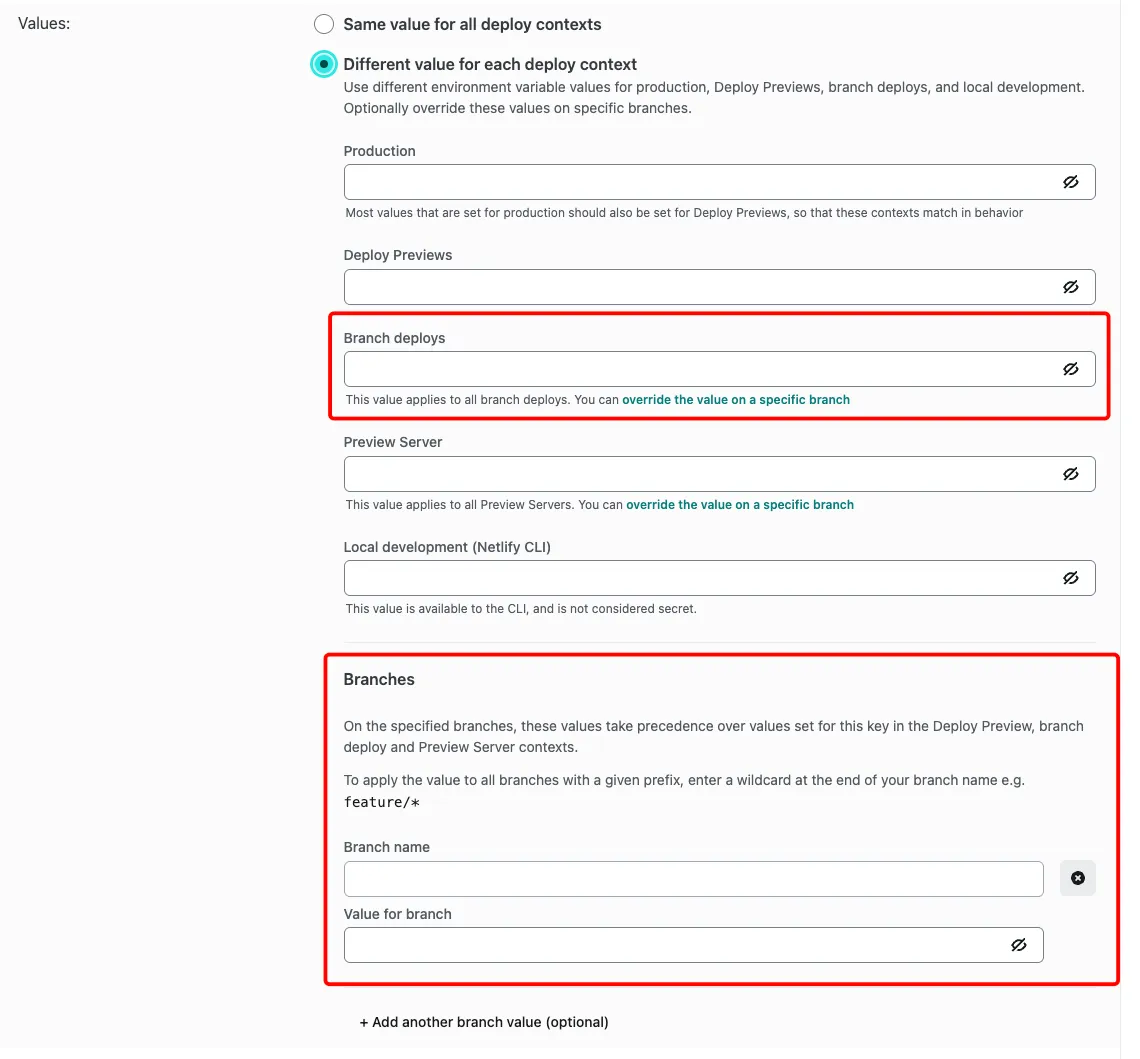create branch-specific environment variables in Netlify