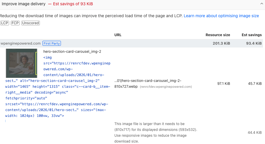 Improve image delivery warning in PageSpeed