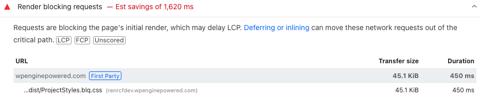 Render blocking requests warning in PageSpeed